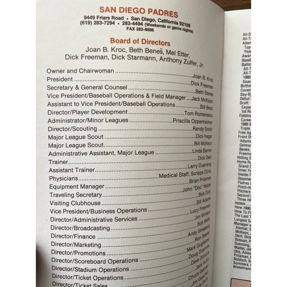 1990 San Diego Padres MLB Baseball Media Guide Vintage Publication